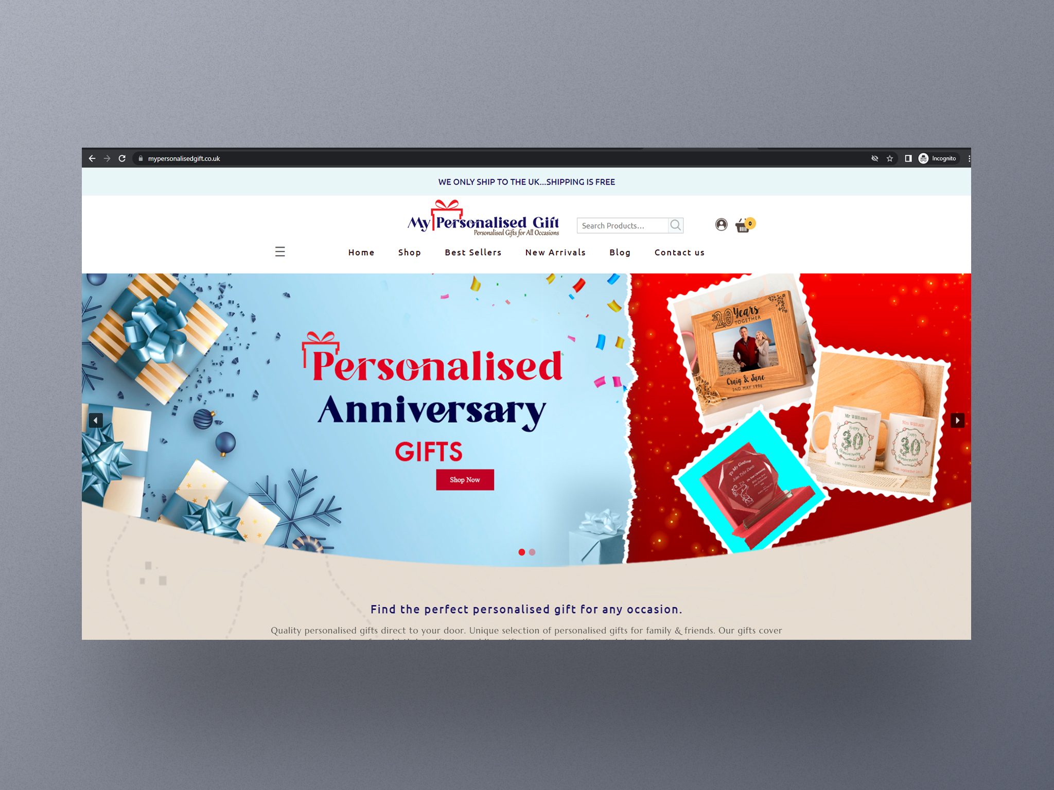 My Personalised Gift Store web screen